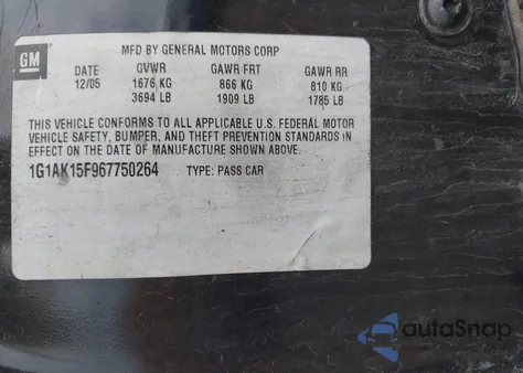 2006 Chevrolet Cobalt Ls из США, поврежденный, VIN 1G1AK15F967750264